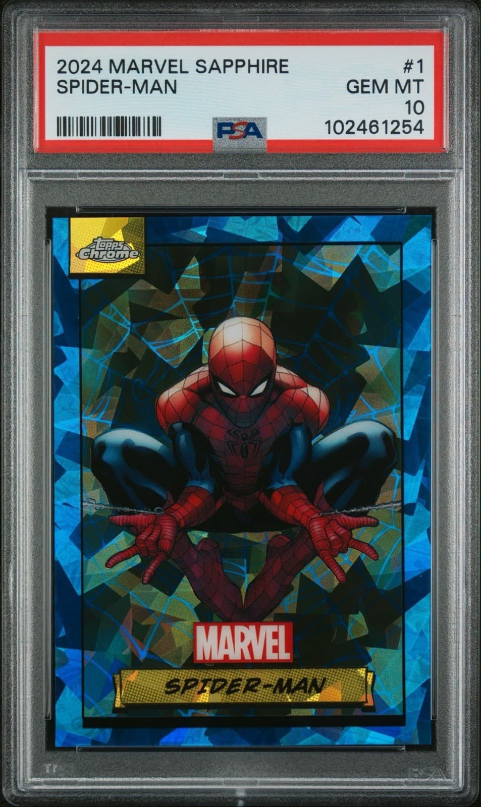 2024 Topps Chrome Marvel Sapphire Spider-man PSA 10
