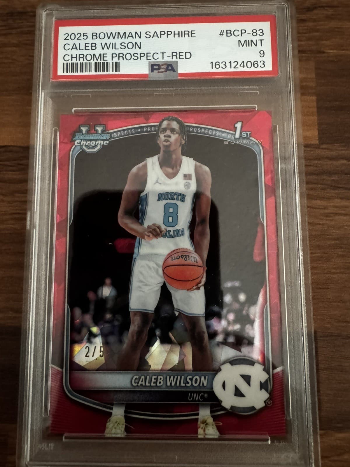 2025-26 Bowman Sapphire Caleb Wilson Chrome Prospect Red  2/5 