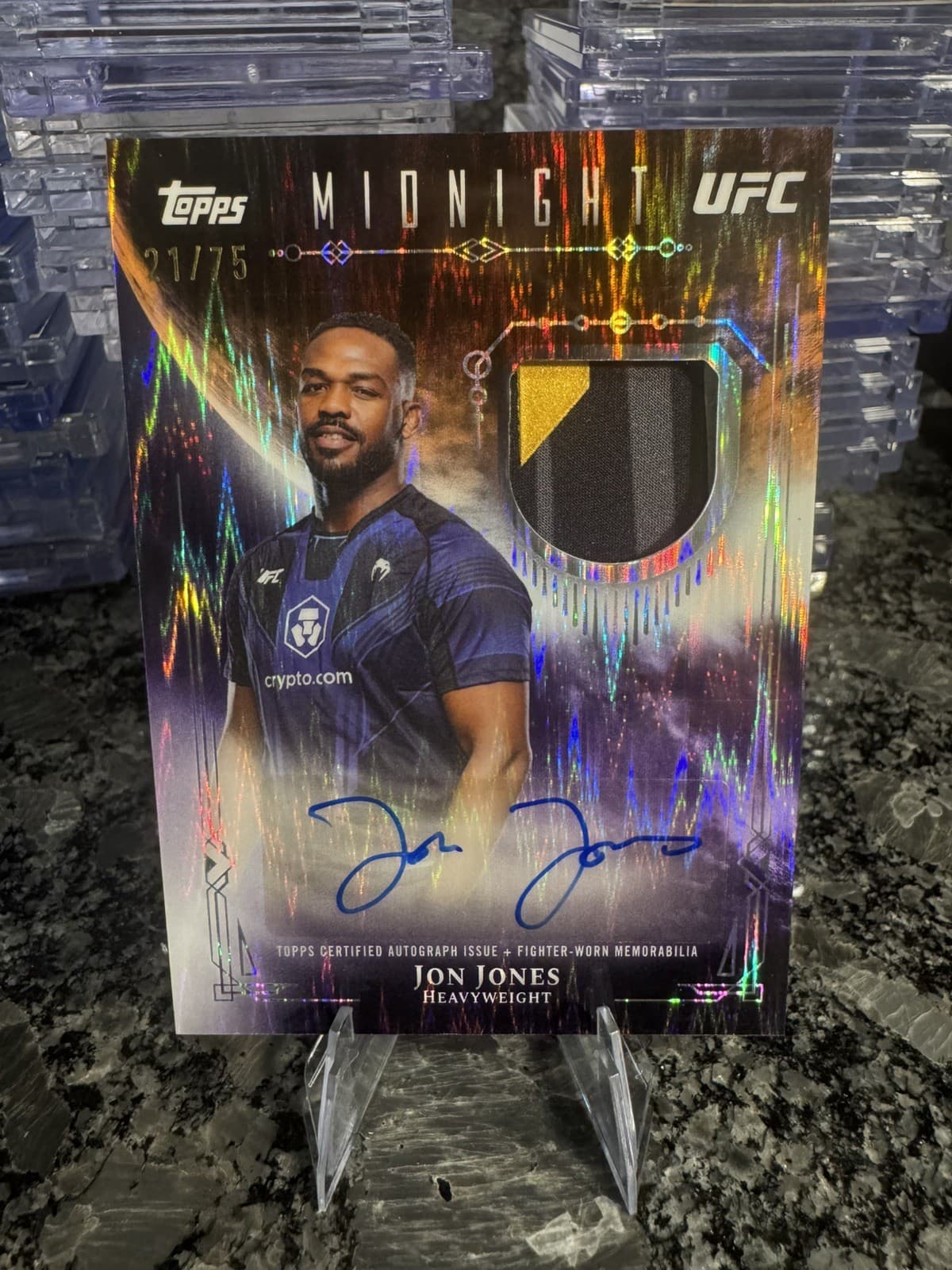 Jon Jones 2026 Topps Midnight UFC #VRA-JJ Dusk Patch Auto /75
