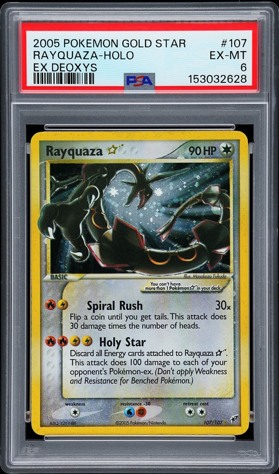 2005 POKEMON EX DEOXYS GOLD STAR #107 RAYQUAZA-HOLO PSA 6