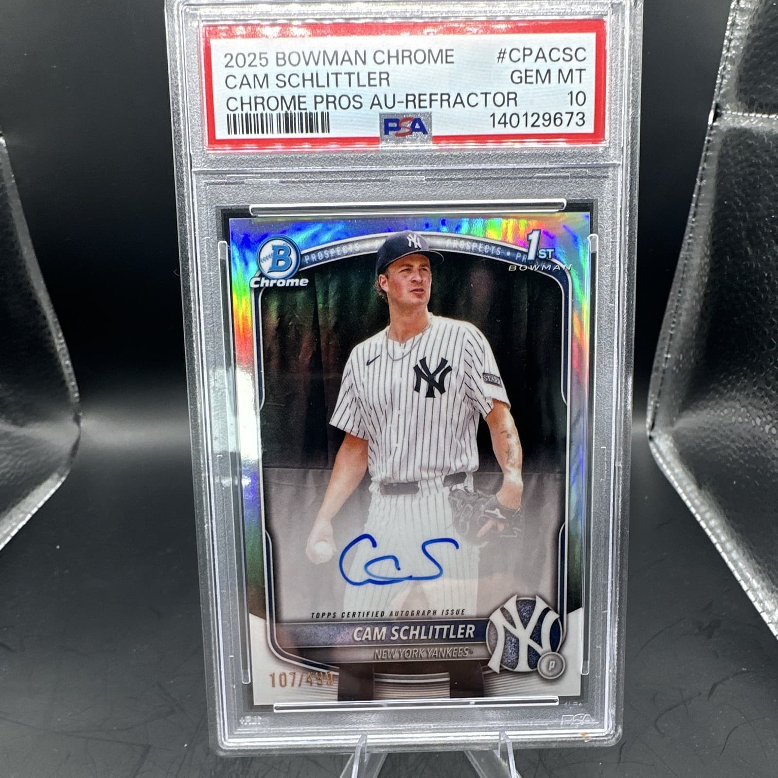 2025 Bowman Chrome Prospect Autos Cam Schlittler CPA-CSC Refractor /499 PSA 10