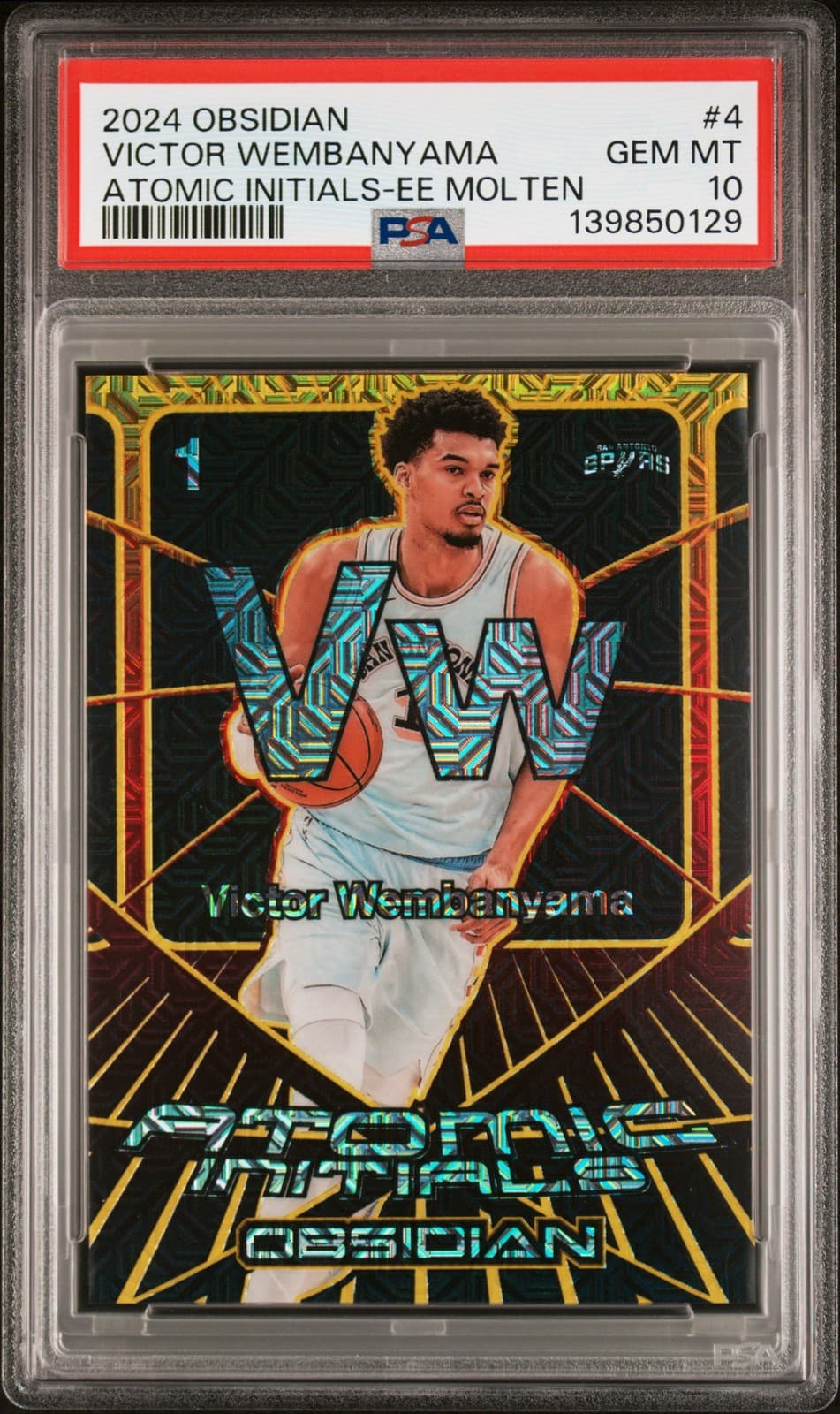2024 PANINI OBSIDIAN ATOMIC INITIALS #4 VICTOR WEMBANYAMA 3/10 PSA 10