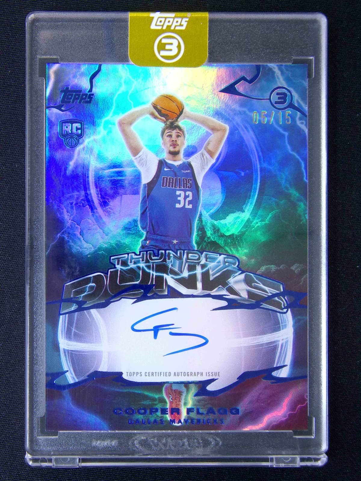 2025-26 Topps Three (3) Cooper Flagg RC Rookie Thunder Dunks Auto Blue /15