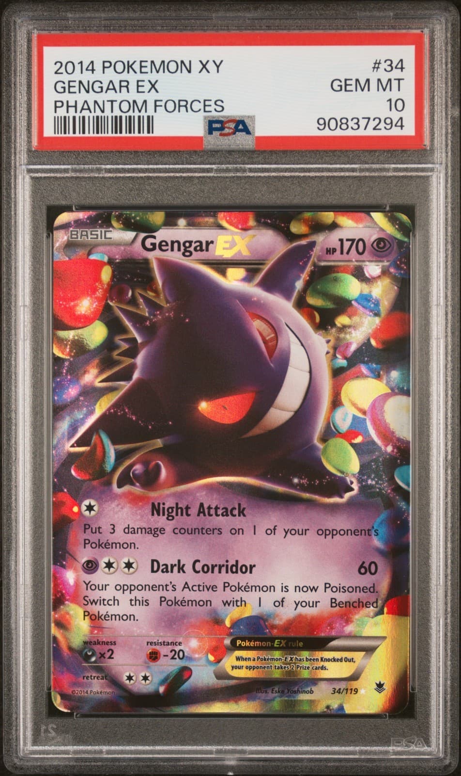 Pokemon 2014 XY Phantom Forces Gengar EX 34/119 Holo Ultra Rare PSA 10