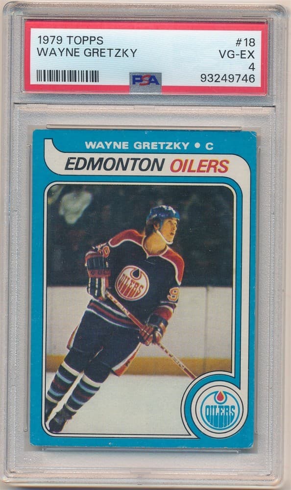WAYNE GRETZKY 1979/80 TOPPS HOCKEY 18 RC ROOKIE CARD EDMONTON OILERS PSA 4 VG-EX