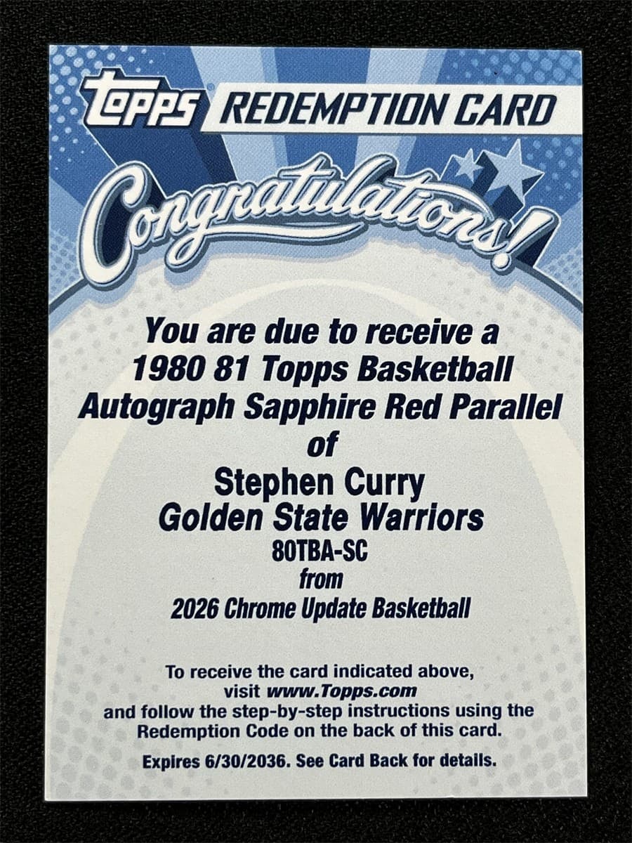 2025-26 Topps Chrome Update Stephen Curry #80TBA-SC 1980-81 Red Sapphire Auto /5