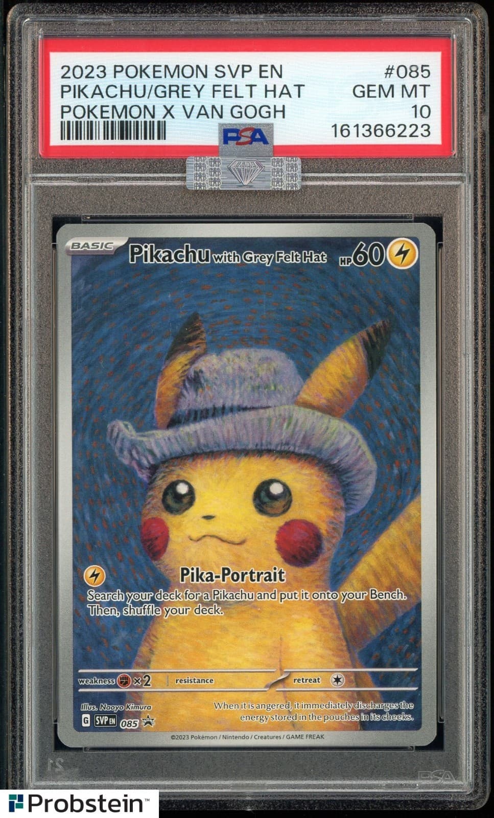 2023 Pokemon SVP EN X Van Gogh Pikachu Grey Felt Hat PSA 10 MBA SILVER DIAMOND