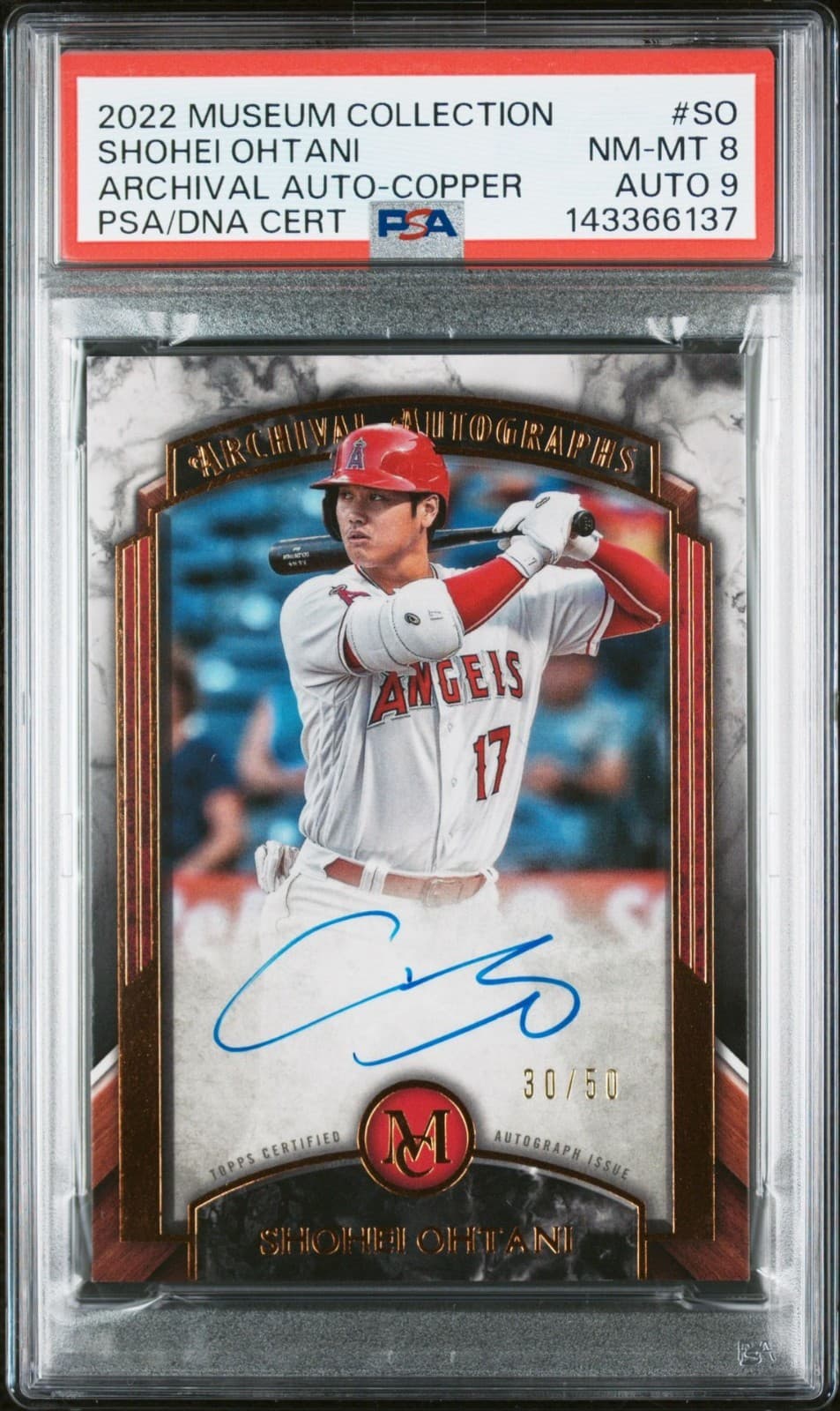 2022 Museum Collection #AA-SO Shohei Ohtani Archival Autograph Copper /50 PSA 8