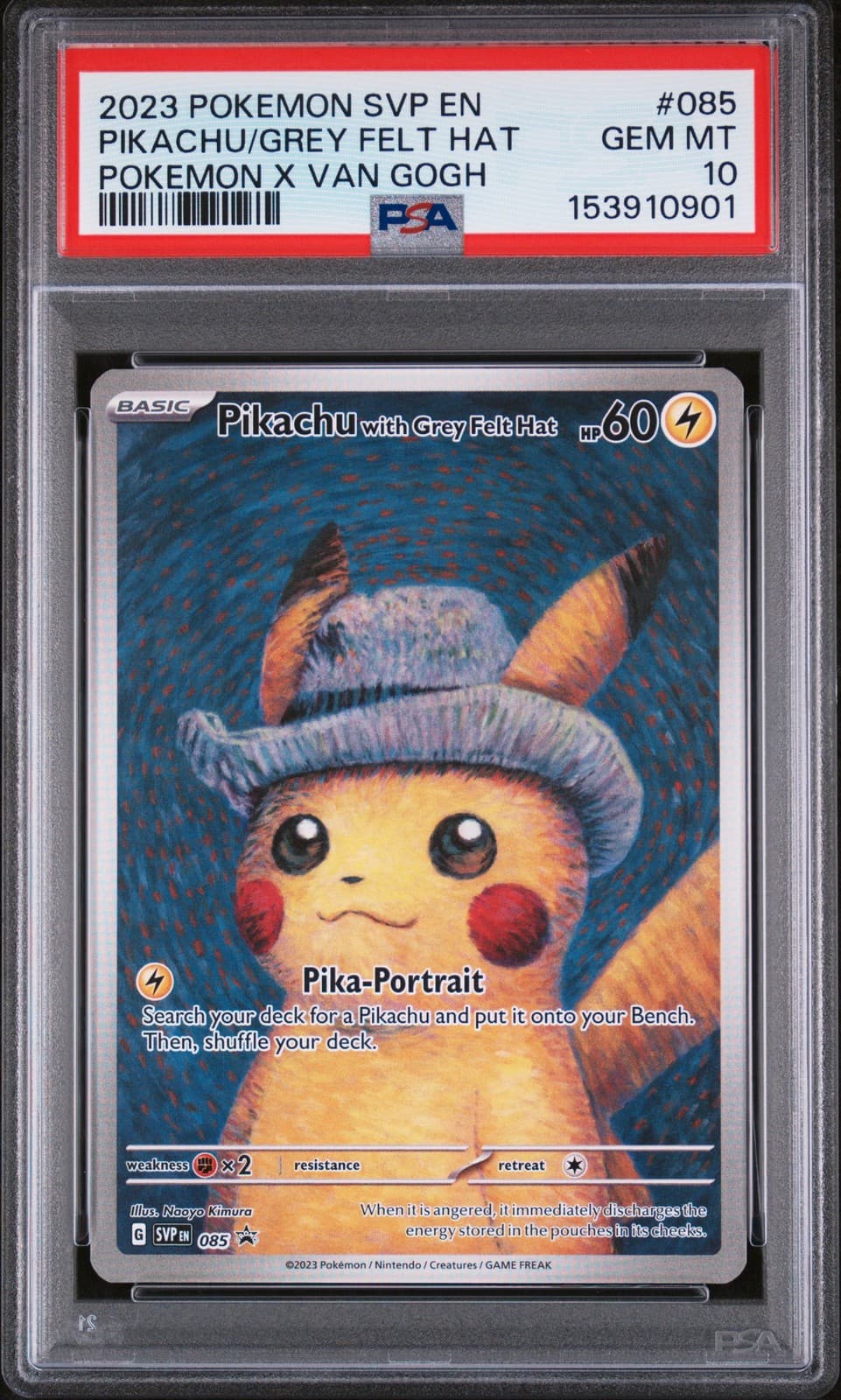 2023 POKEMON SVP EN-SV BLACK STAR PROMO #085 PIKACHU WITH GREY FELT HAT PSA 10