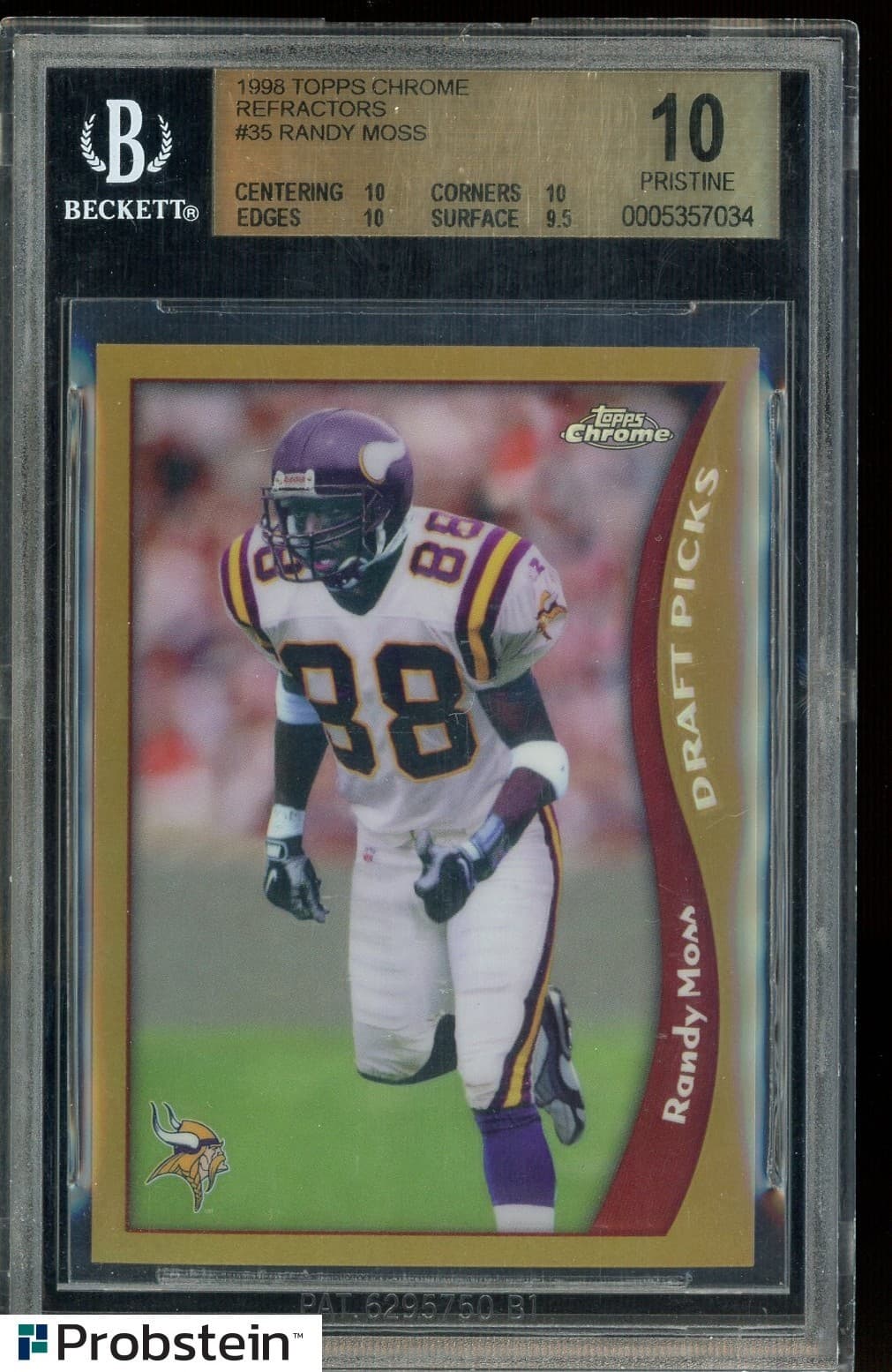 1998 Topps Chrome Refractor #35 Randy Moss Vikings RC Rookie HOF BGS 10 PRISTINE