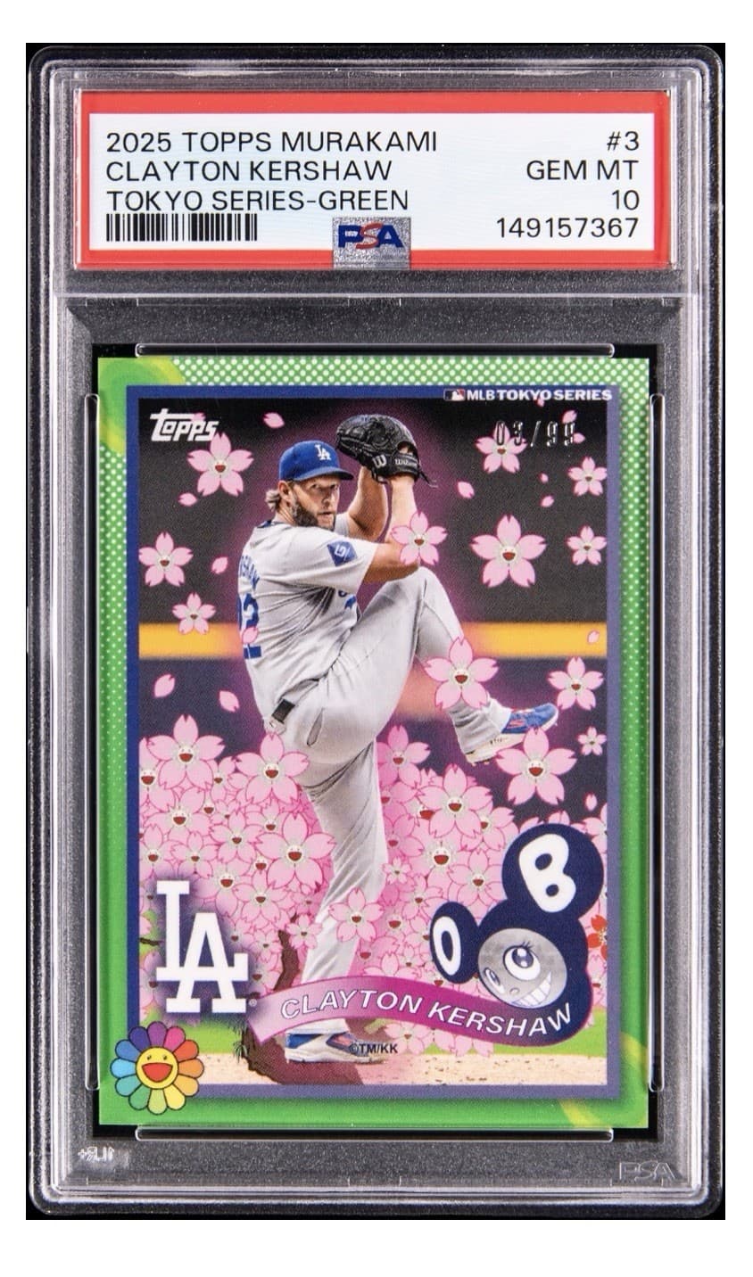 2025 Topps Murakami MLB Tokyo Series #4 Clayton Kershaw Green 3/99 PSA 10