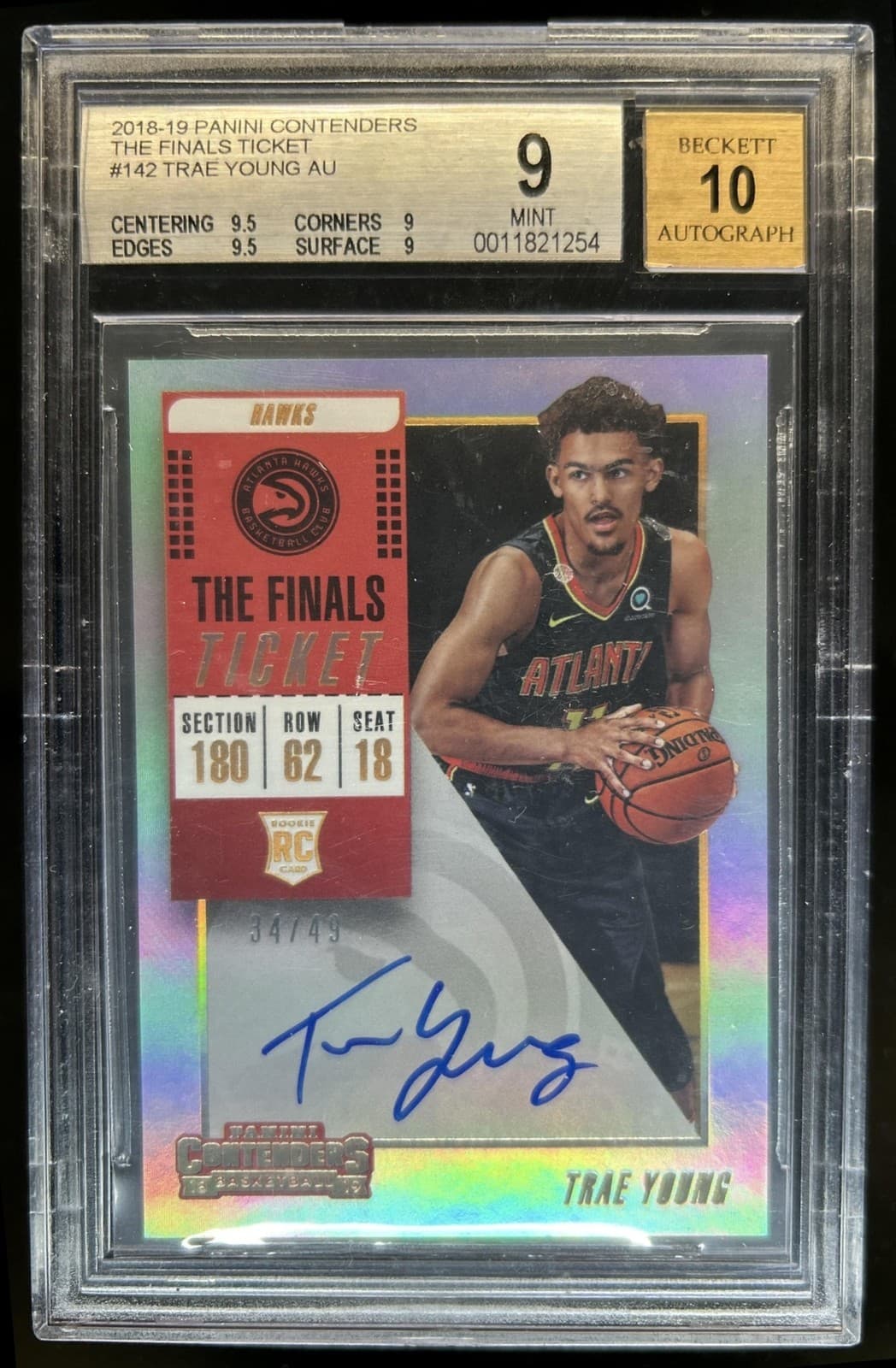 2018-19 Panini Contenders Trae Young RC The Finals Ticket Auto #/49 BGS 9 10