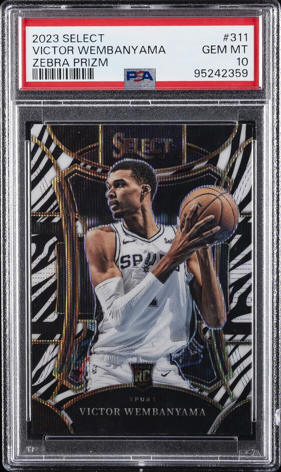 2023 PANINI SELECT ZEBRA PRIZM #311 VICTOR WEMBANYAMA PSA 10