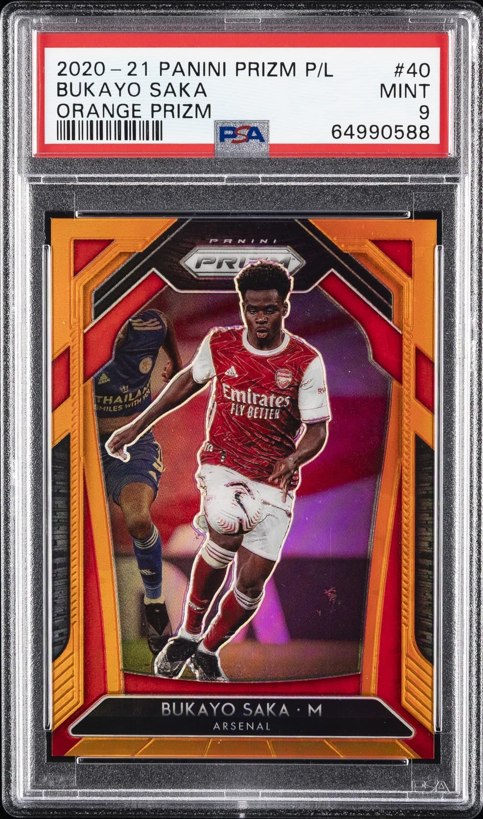 2020 PANINI PRIZM PREMIER LEAGUE ORANGE PRIZM #40 BUKAYO SAKA 21/25 PSA 9