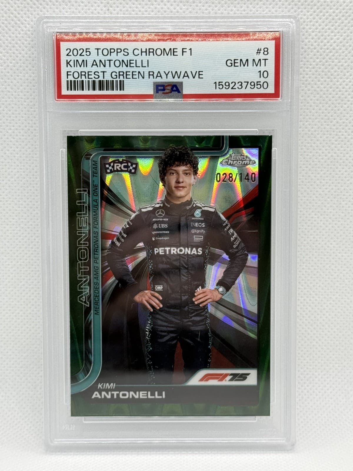2025 Topps Chrome F1 Kimi Antonelli RC Portrait Forest Green /140 #8 POP 2