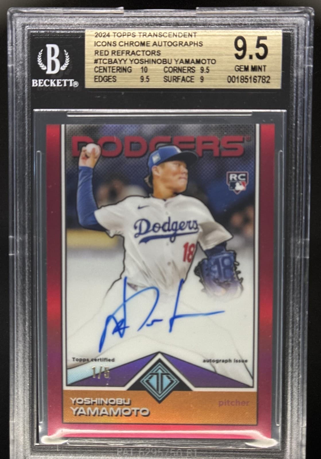 2024 Transcendent Yoshinobu Yamamoto Chrome Auto RC Red Refractor #/5 BGS 9.5