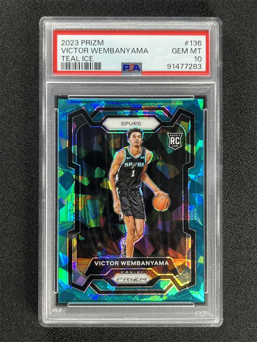 2023-24 Panini Prizm Victor Wembanyama #136 Teal Cracked Ice RC /225 PSA 10 MT
