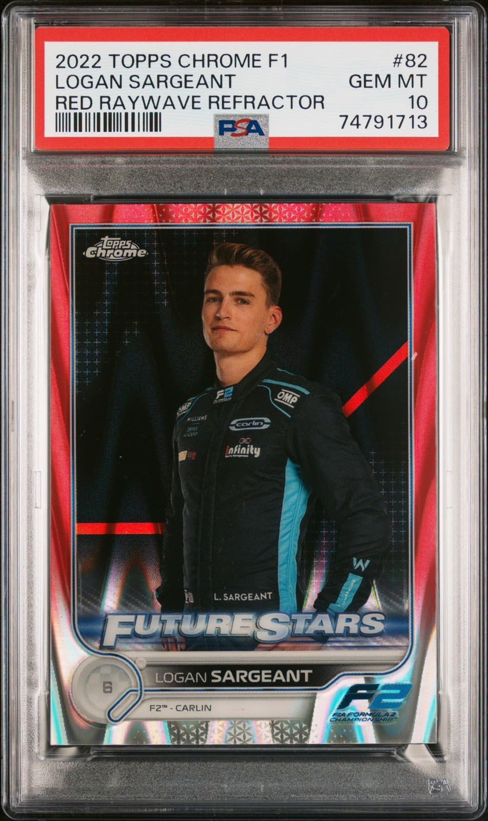 2022 Topps Chrome F1 Logan Sargeant 3/5 RED RAYWAVE PSA 10 Formula 1 USA POP 3