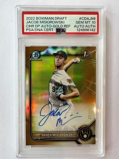 2022 Bowman Draft Jacob Misiorowski CHR DP Auto-Gold Ref PSA/DNA Cert #CDA-JMI
