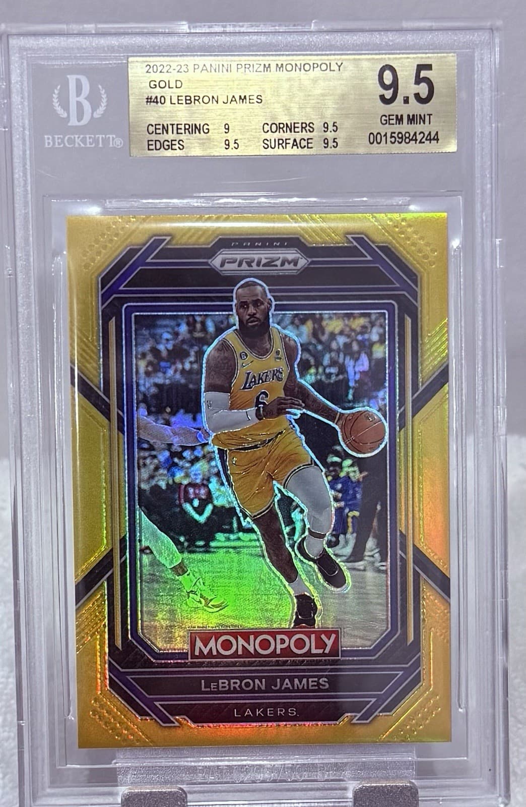 2022-23 LeBron James Panini Prizm Monopoly Gold Prizm /49 BGS 9.5 Gem Mint