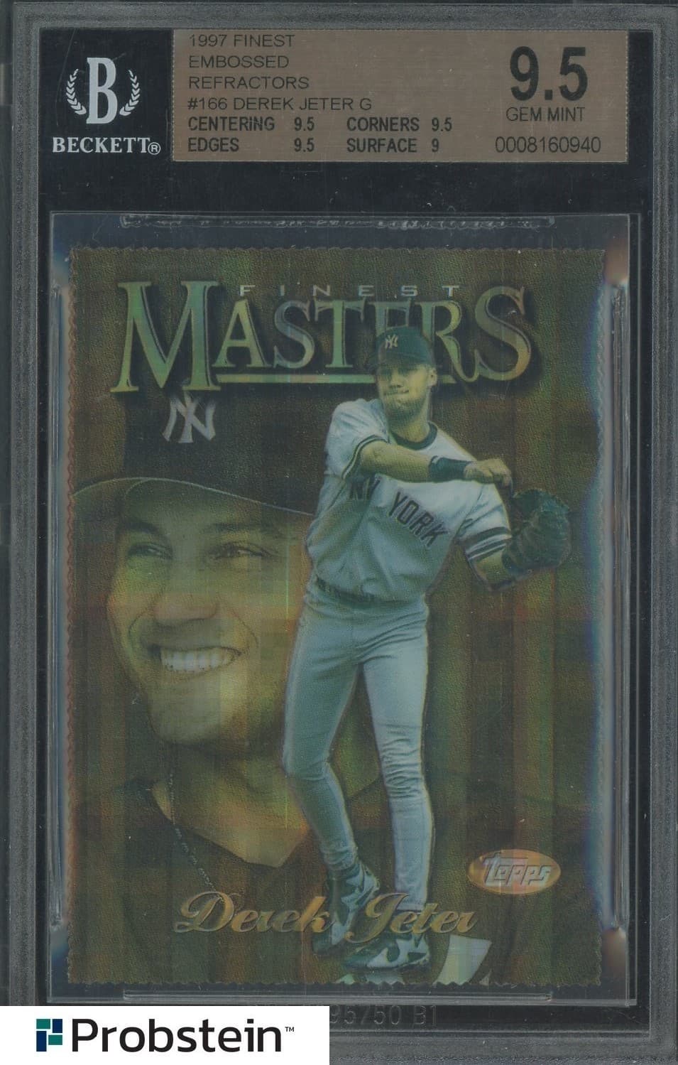 1997 Topps Finest Gold Embossed Refractor Derek Jeter HOF BGS 9.5 RARE POP 9