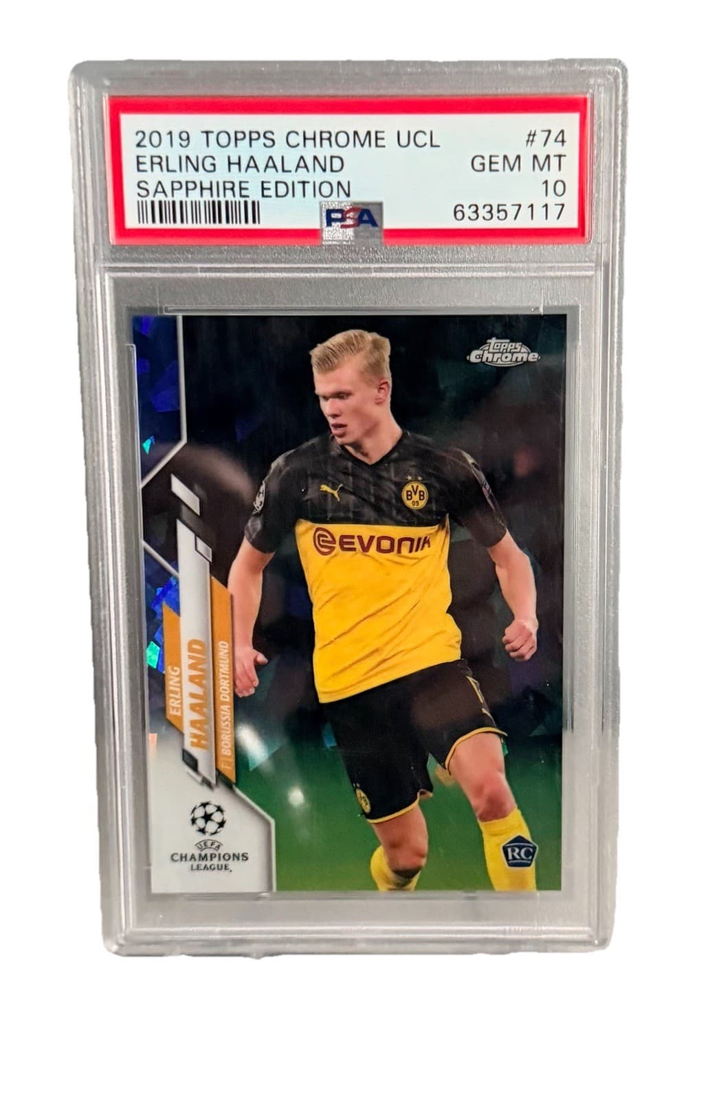 ERLING HAALAND~ 2019-20 Topps Chrome UCL Sapphire ROOKIE, PSA10 Gem Mint. BEAUTY