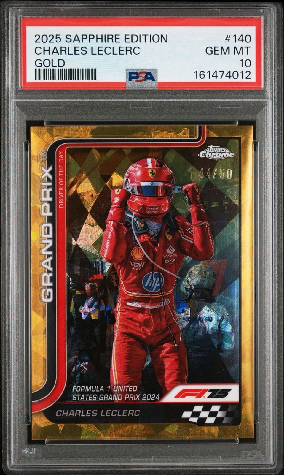 2025 Topps Chrome Sapphire F1 Charles Leclerc #140 Gold /50 PSA 10