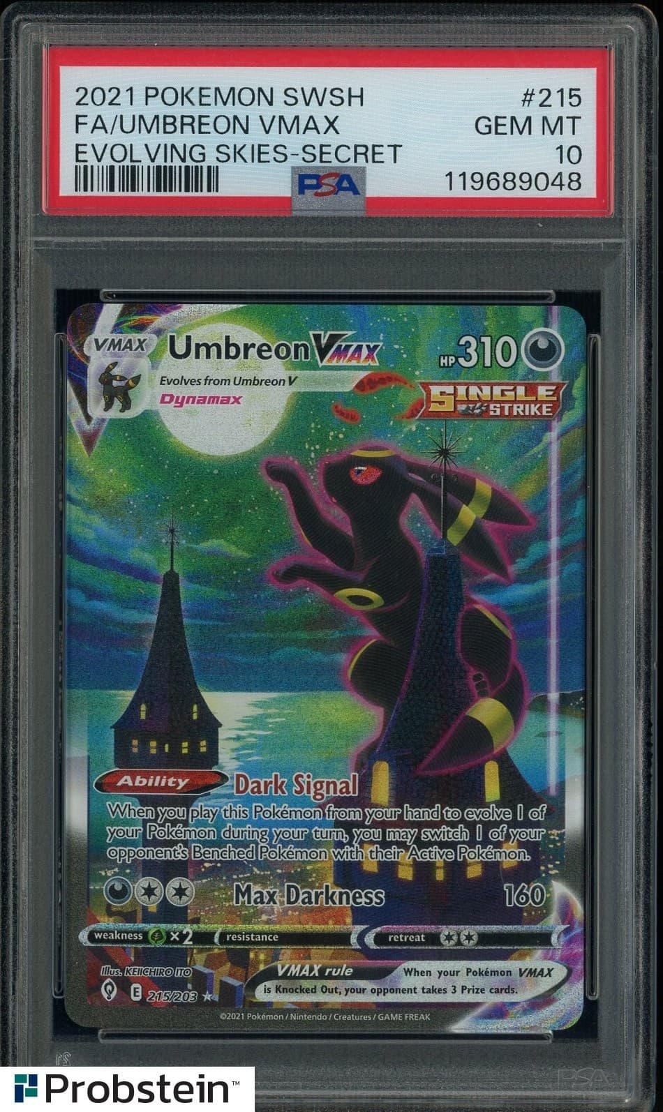 2021 Pokemon SWSH Evolving Skies Secret #215 FA Umbreon VMAX PSA 10 GEM MINT