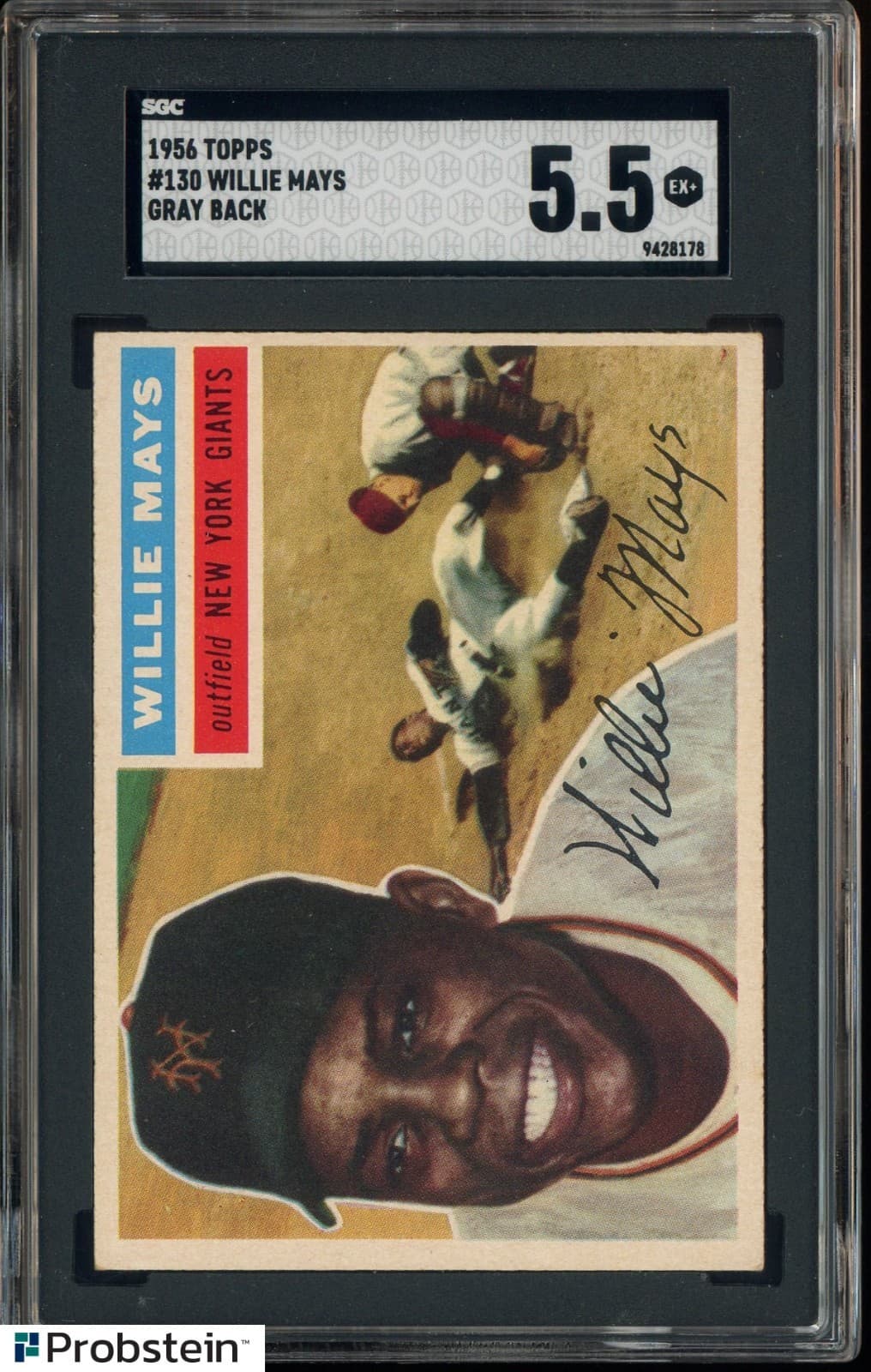 1956 Topps #130 Willie Mays New York Giants HOF Gray Back SGC 5.5 EX+