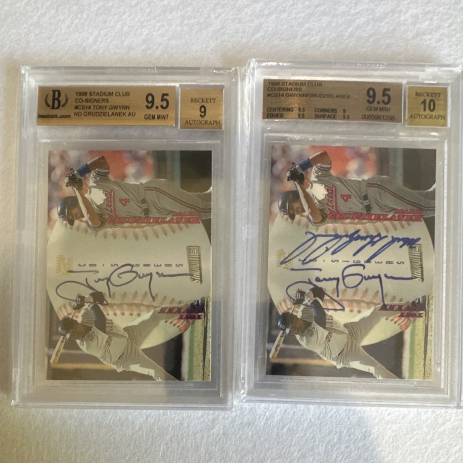 Topps 1998 Stadium Club Co-Signers Gwynn Grudzielanek Autographed BGS. Error??