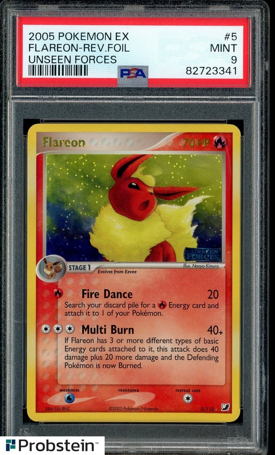 2005 Pokemon Ex Unseen Forces #5 Flareon Reverse Holo Foil PSA 9 MINT