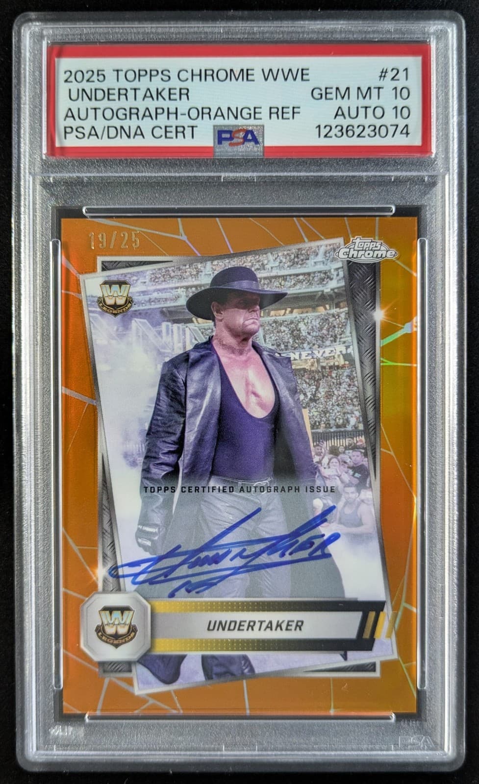 2025 Topps Chrome WWE UNDERTAKER 19/25 Auto Orange Refractor #21 PSA 10