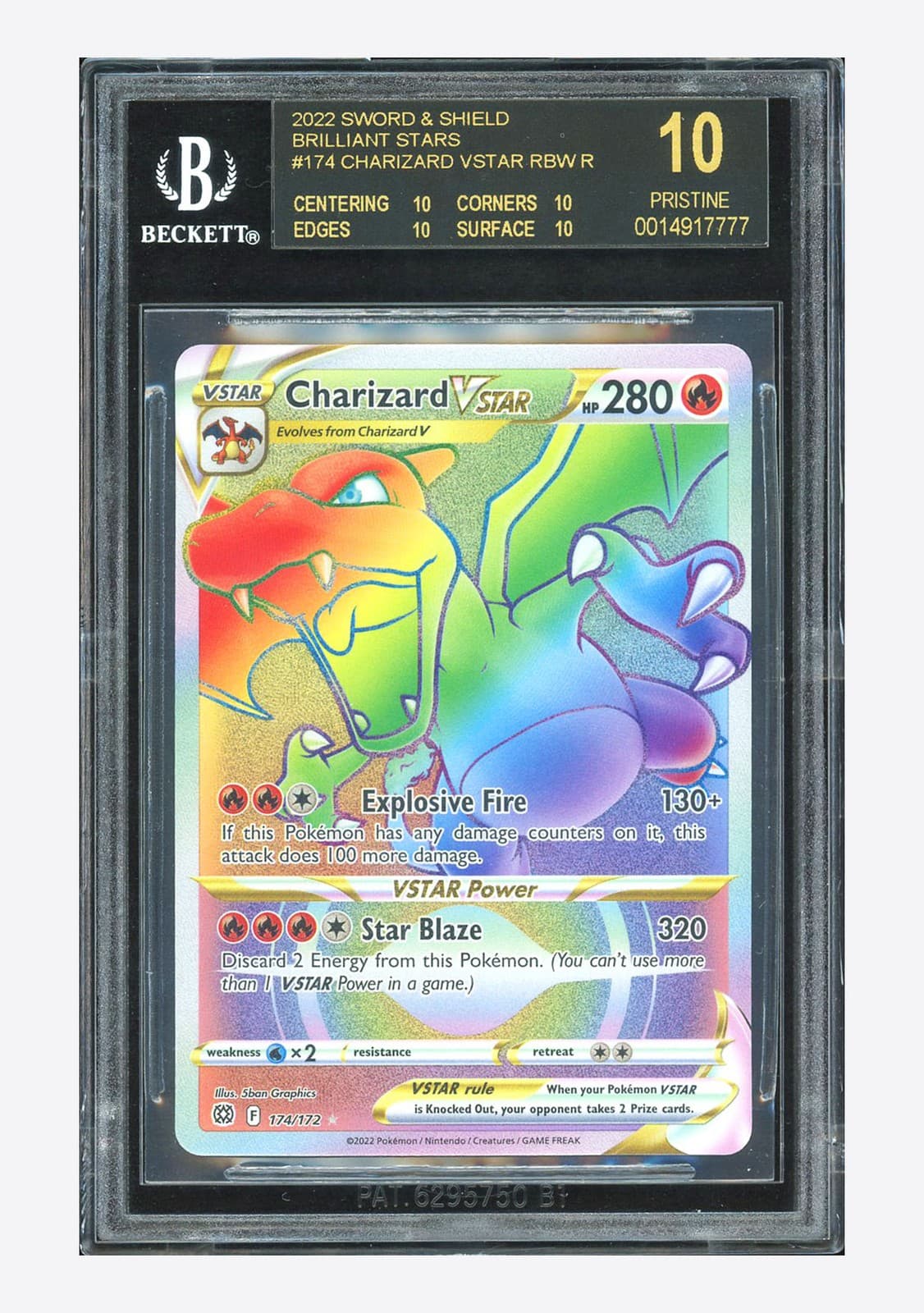 Pokemon BGS10 BLACK LABEL Charizard VSTAR Rainbow 2022 #174 Brilliant Stars ENG