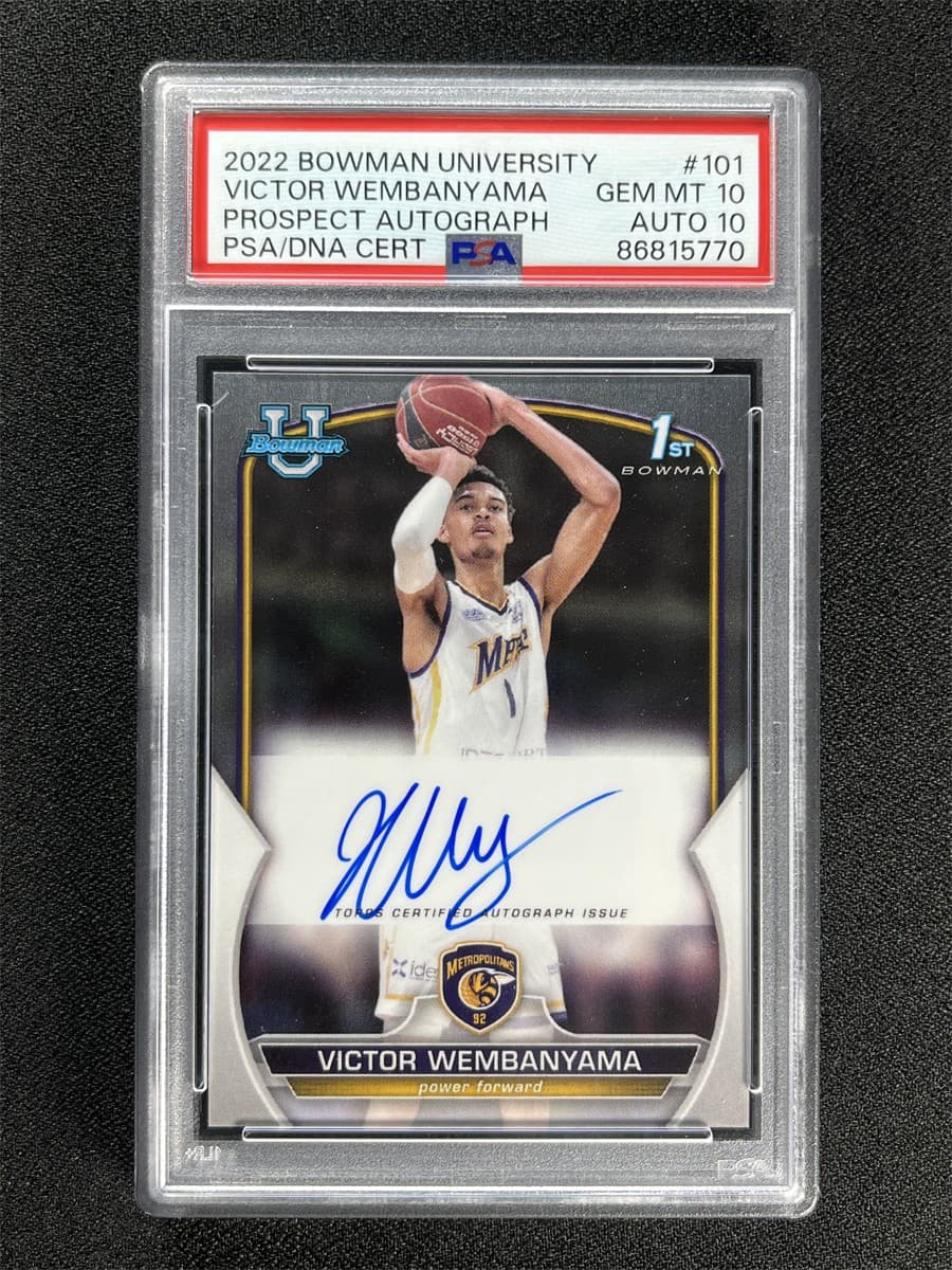 2022 Topps Bowman University Victor Wembanyama #101 Prospect Auto RC PSA 10/10