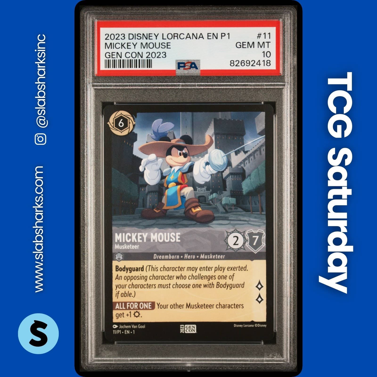 2023 DISNEY LORCANA 1ST CHAPTER GEN CON PROMO #11 MICKEY MOUSE MUSKETEER PSA 10