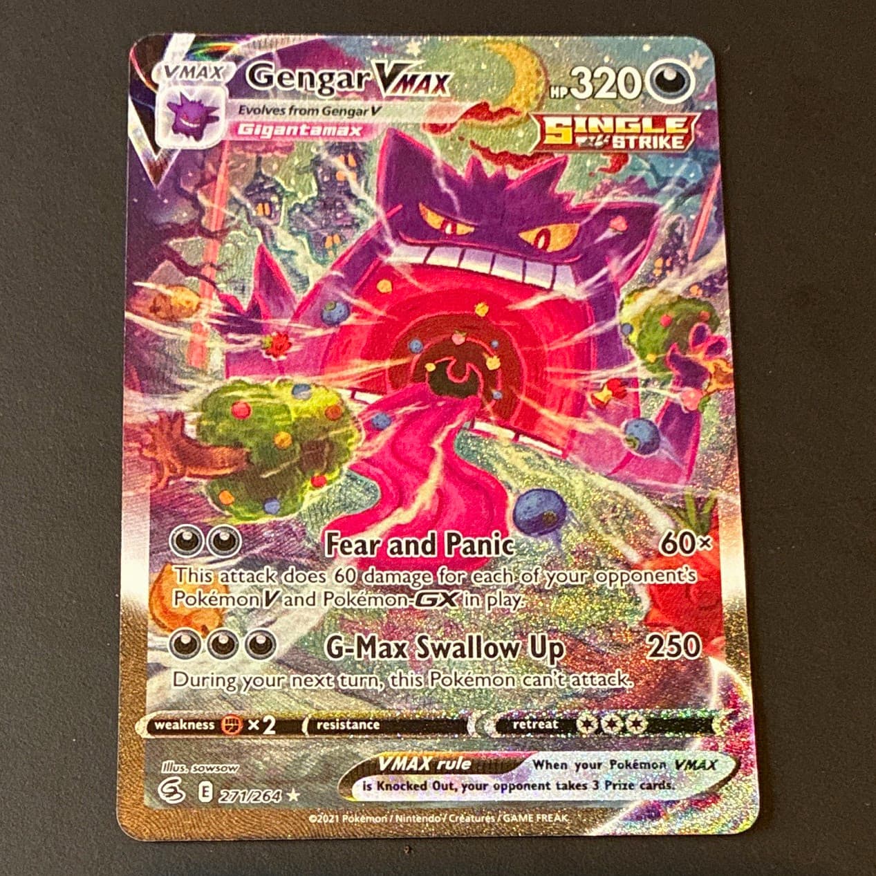 Pokemon TCG Gengar VMAX Alt. Art Secret Rare Holo Swsh08 271/264 Fusion Strike