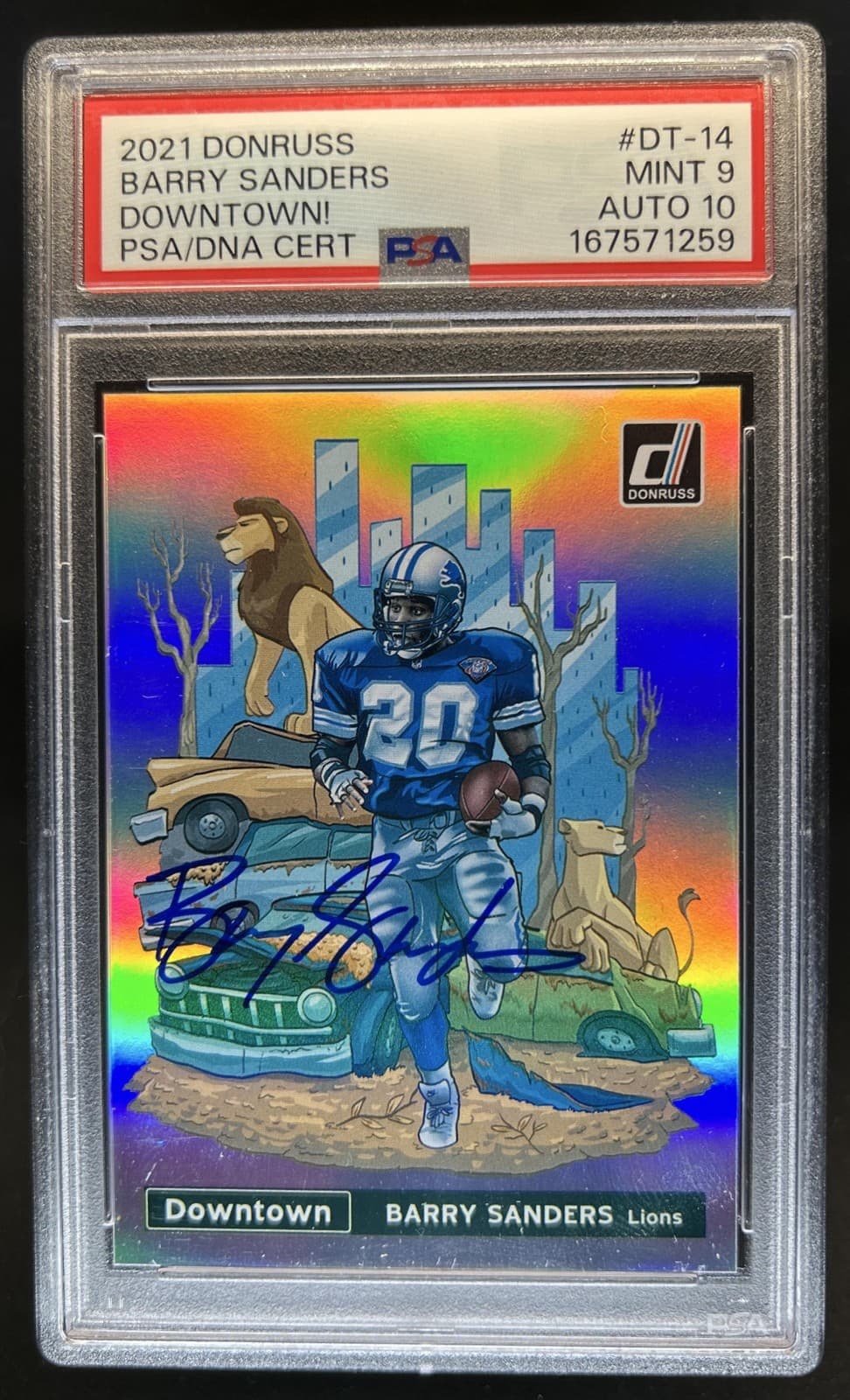 2021 Panini Donruss Barry Sanders Downtown! SSP #DT-14 Lions PSA 9 Auto 10