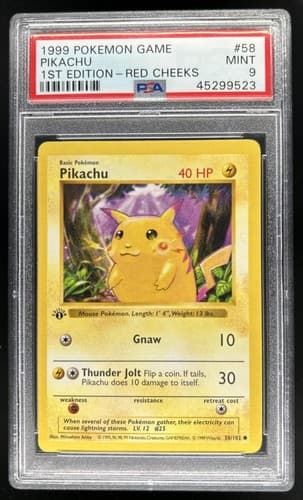 1999 Pokemon Game Pikachu 1st Edition Red Cheeks #58/102 PSA 9 Mint