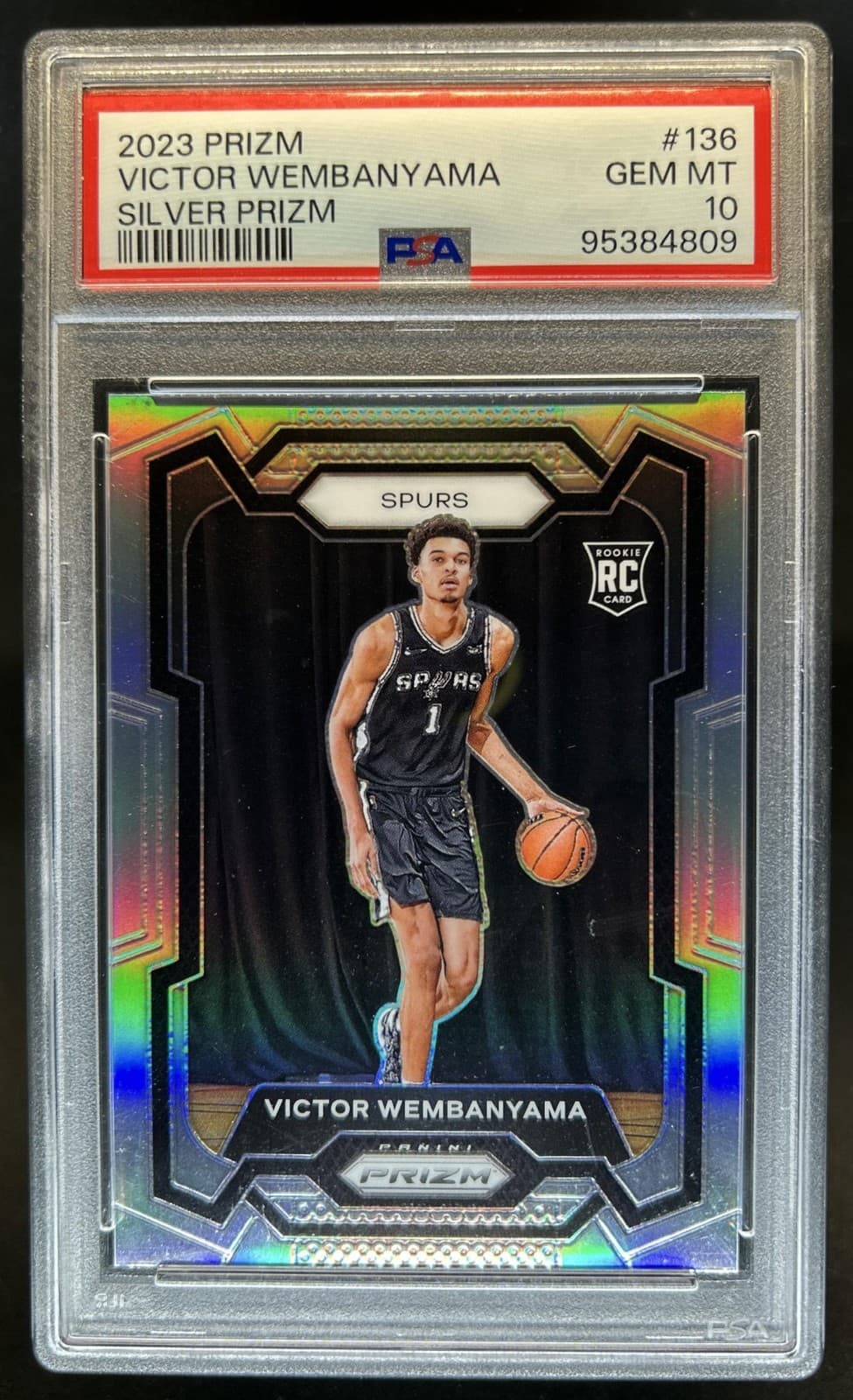 2023-24 Panini Prizm Victor Wembanyama Prizm Silver Rookie RC #136 Spurs PSA 10