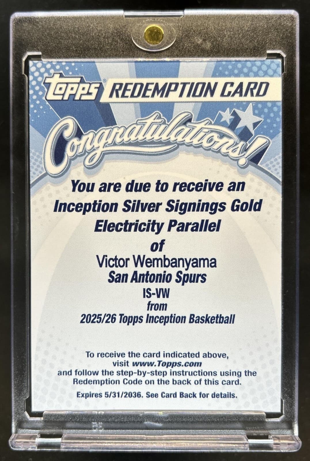 26 Topps Inception Victor Wembanyama Silver Signings Gold Electricity Redemption