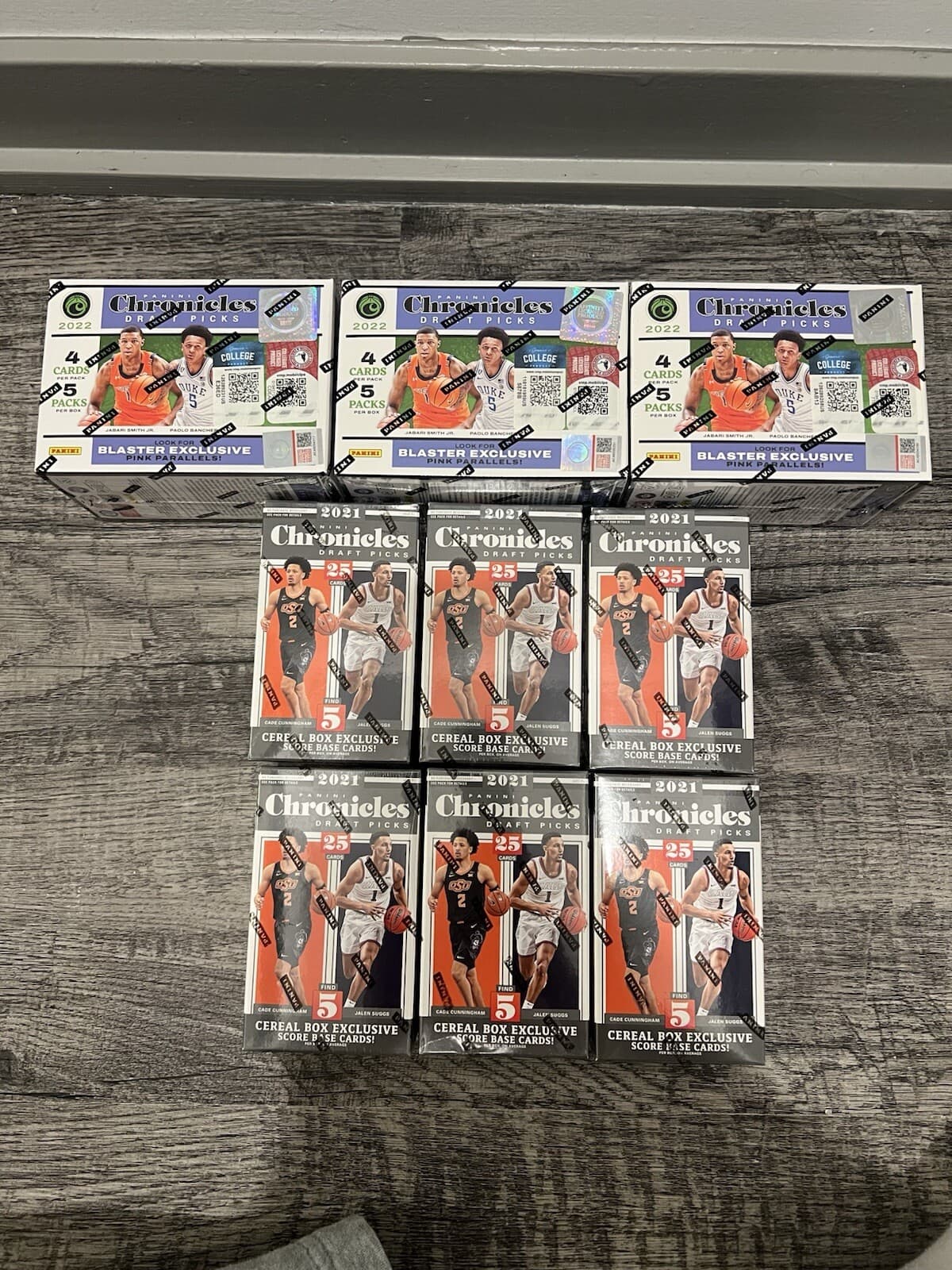 Lot of 6x 2021 Chronicles Draft Cereal Boxes & 3 2022 Blasters Basketball Cards