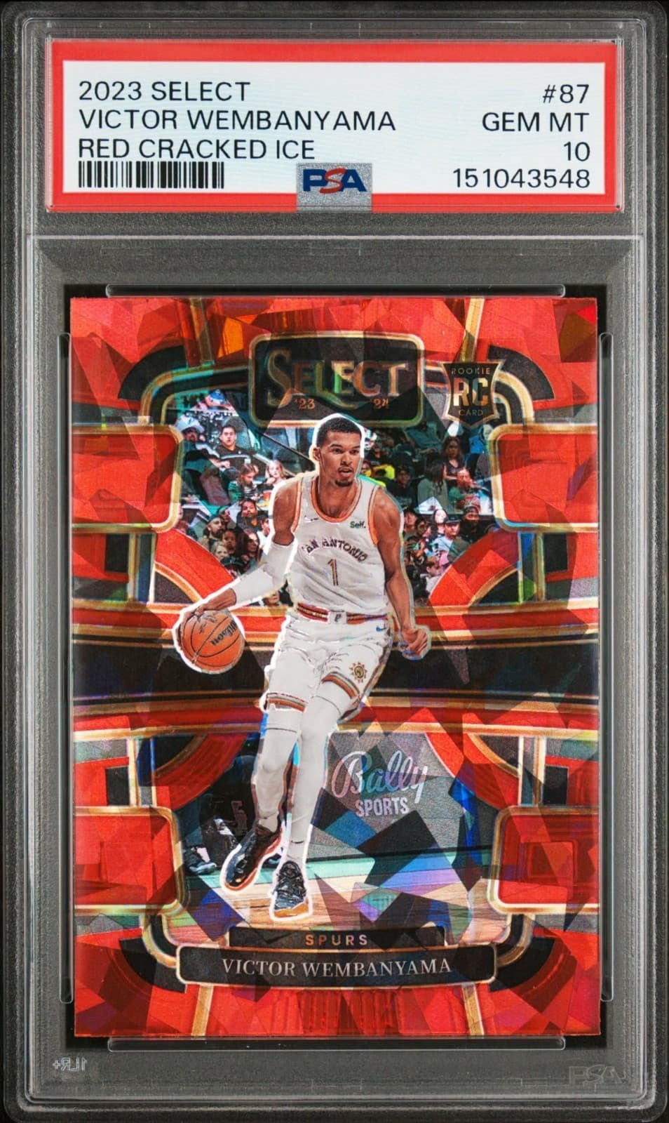 2023-24 Select Victor Wembanyama RC Red Cracked Ice Prizm Concourse #87 PSA 10