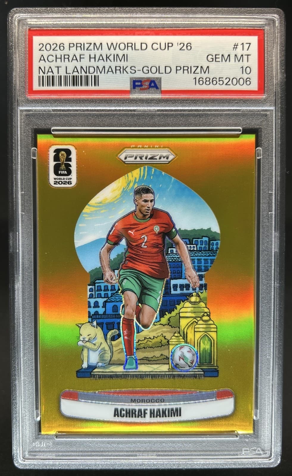2026 Prizm World Cup Achraf Hakimi National Landmarks SP Gold SSP #/10 PSA 10