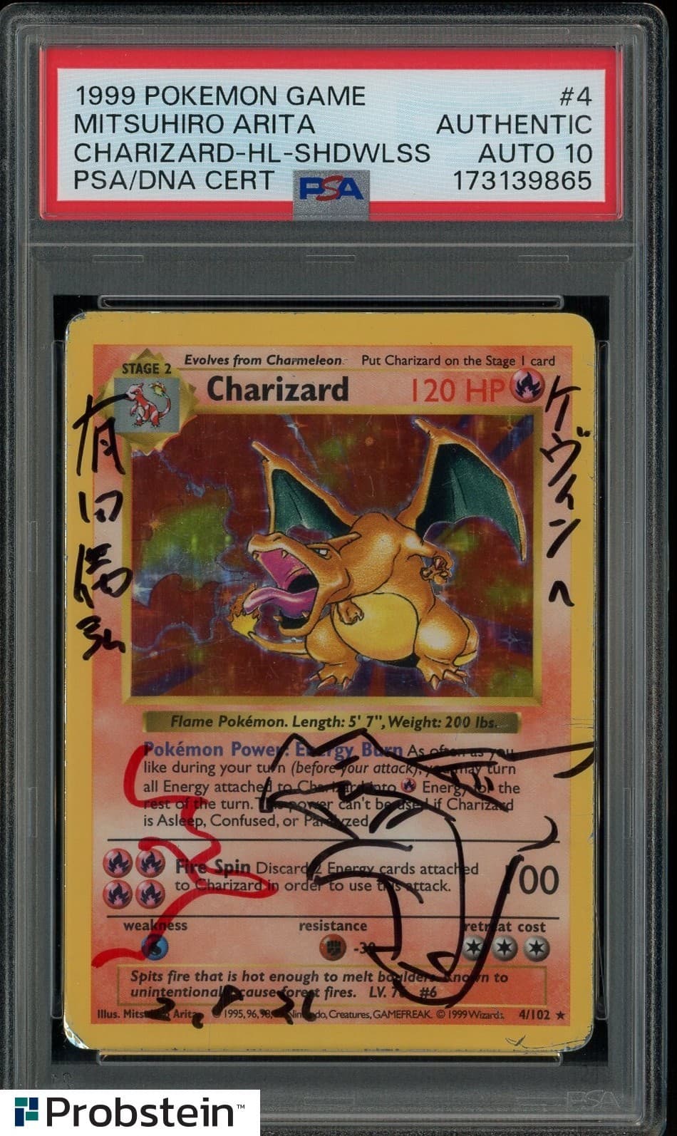 Mitsuhiro Arita Signed 1999 Pokemon Shadowless Charizard Holo PSA/DNA AUTO 10