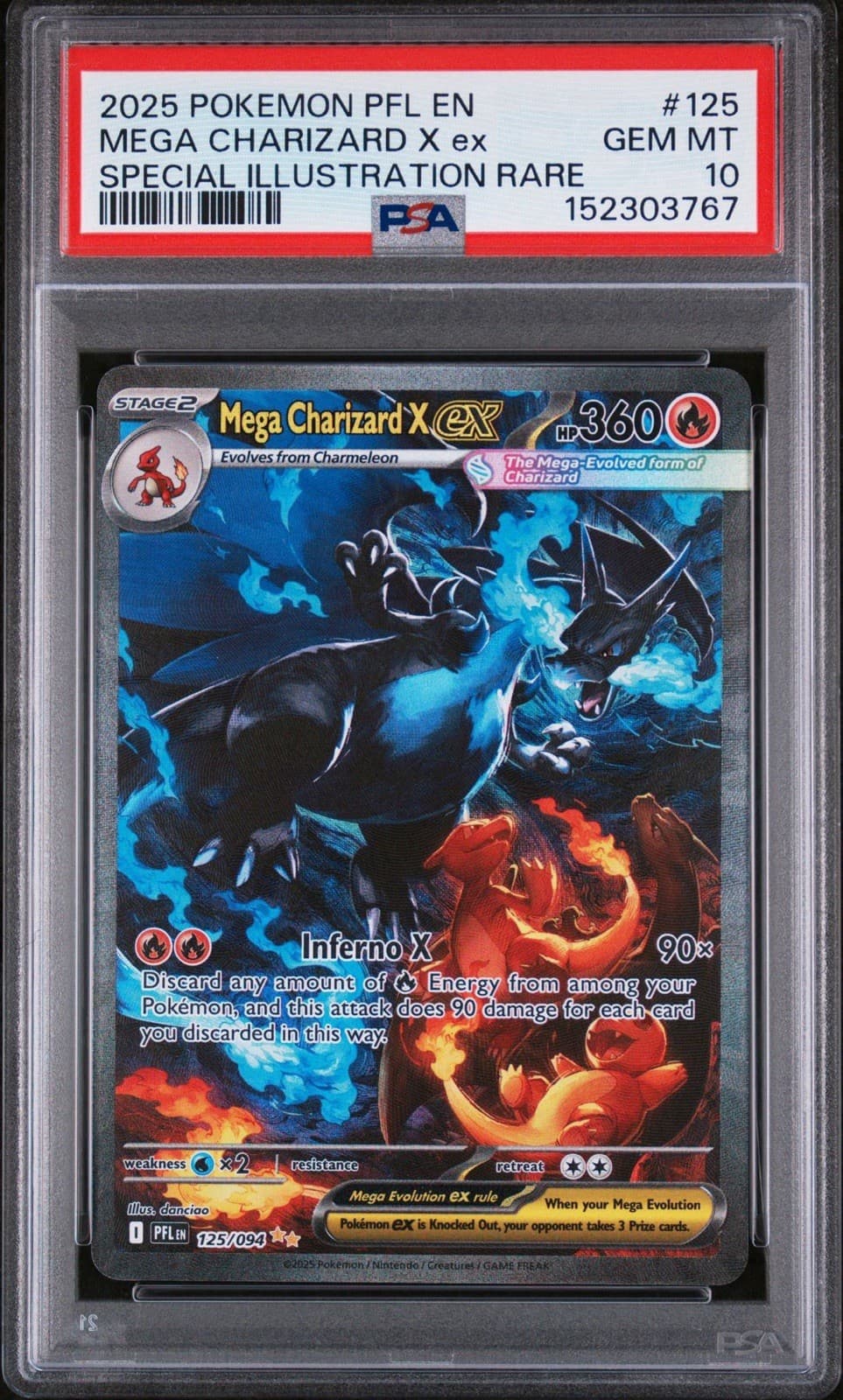 2025 Pokemon PFL Mega Charizard X ex Special Illustration Rare #125/094 PSA 10