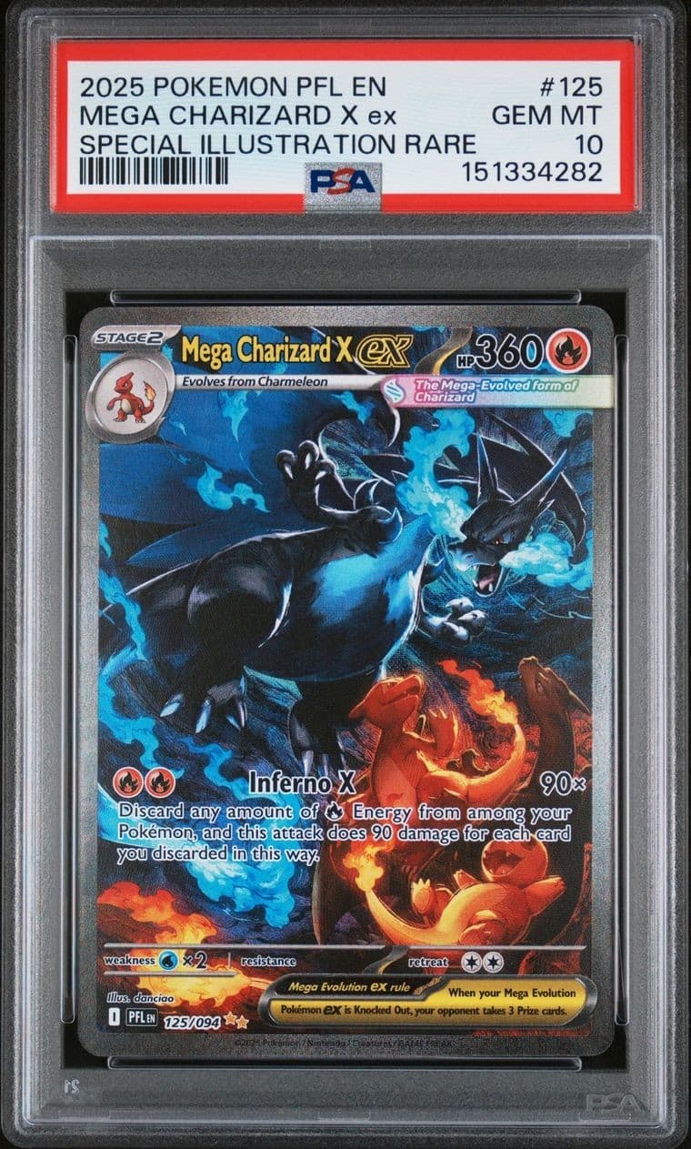 2025 POKEMON PFL EN-PHANTASMAL FLAMES #125 MEGA CHARIZARD X EX PSA 10