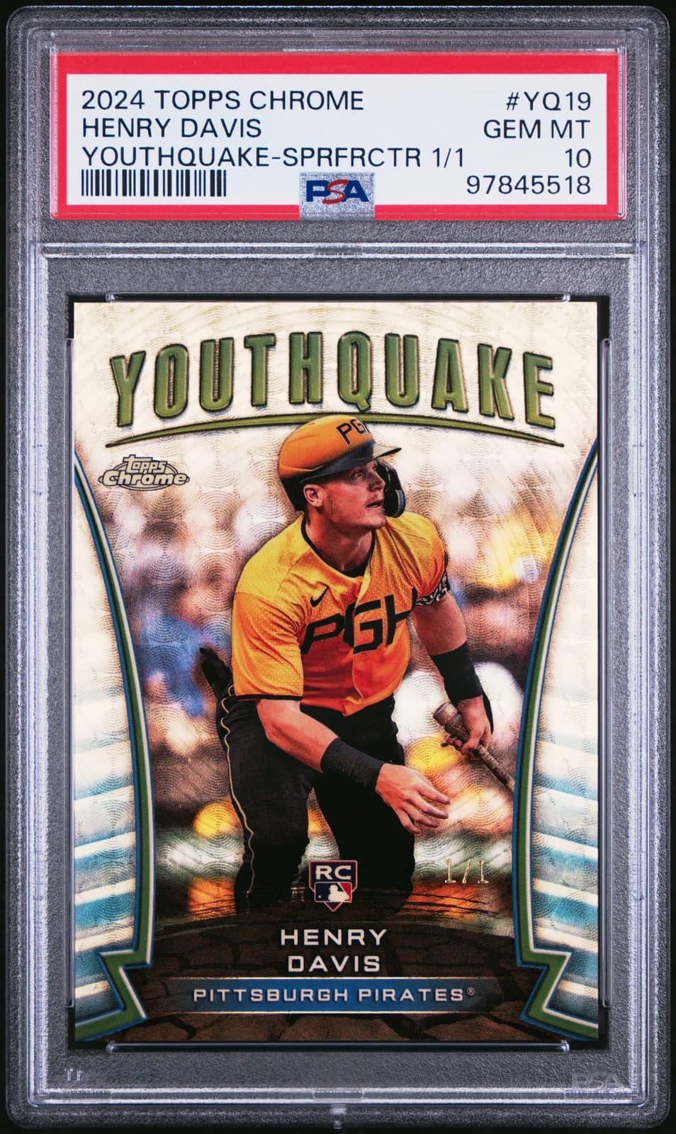 2024 Topps Chrome Youthquake Henry Davis #YQ19 Sprfrctr 1/1 PSA 10