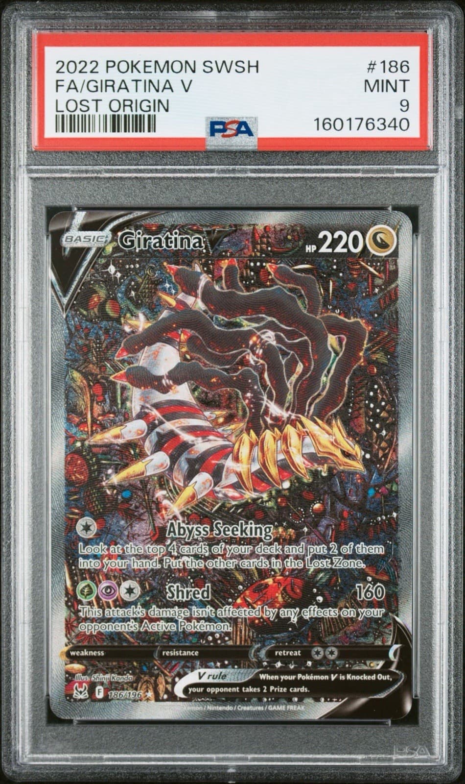 Pokemon TCG Giratina V (Alternate Full Art) 186/196 Swsh11: Lost Origin PSA 9