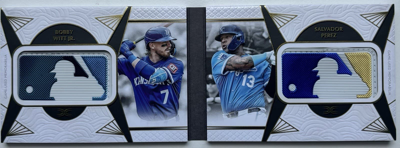 Topps 2025 Definitive Dual MLB Logo Patch Book Witt Jr Perez Royals DDLP-WP 1/1