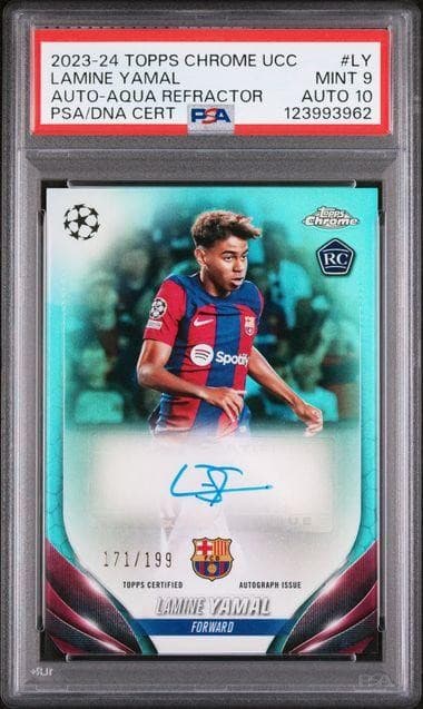 2023/24 Topps Chrome Lamine Yamal Aqua Rookie Auto /199 PSA 9 Auto 10